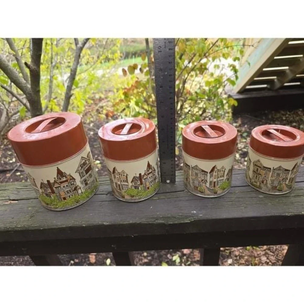 Vintage Takahashi San Francisco Victorian Houses Tin Canister Set, Set‎ of 4